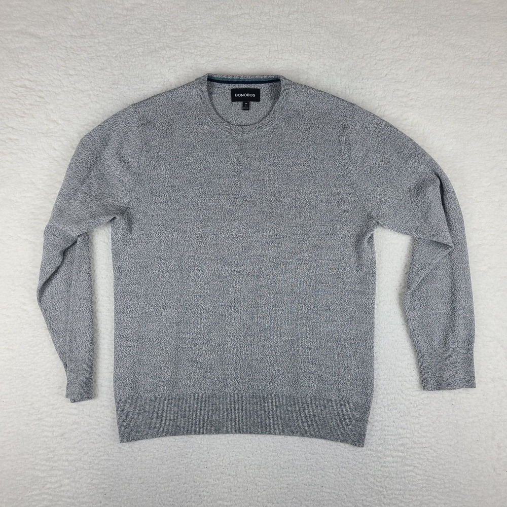 BONOBOS Sweater Mens Large Gray Slim Fit Crewneck Sweatshirt Merino‎ Wool